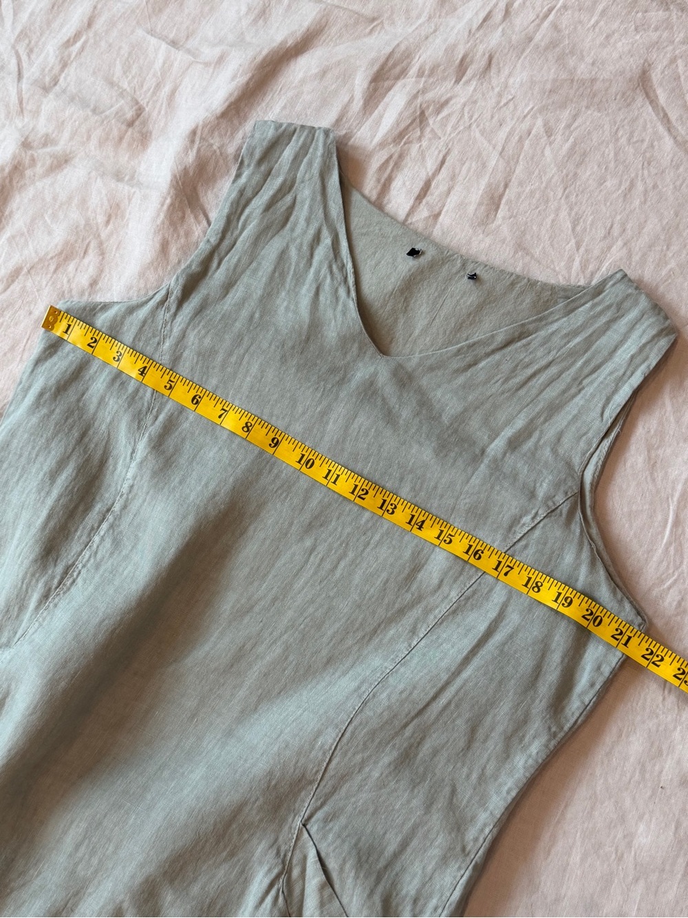 100% linen V-Neck Linen Shift Dress in dusty Sage medium to large - Picture 11 of 12